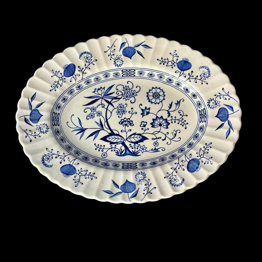 Vintage J&G Meakin Blue Nordic 12" Oval Platter English Ironstone Blue Onion